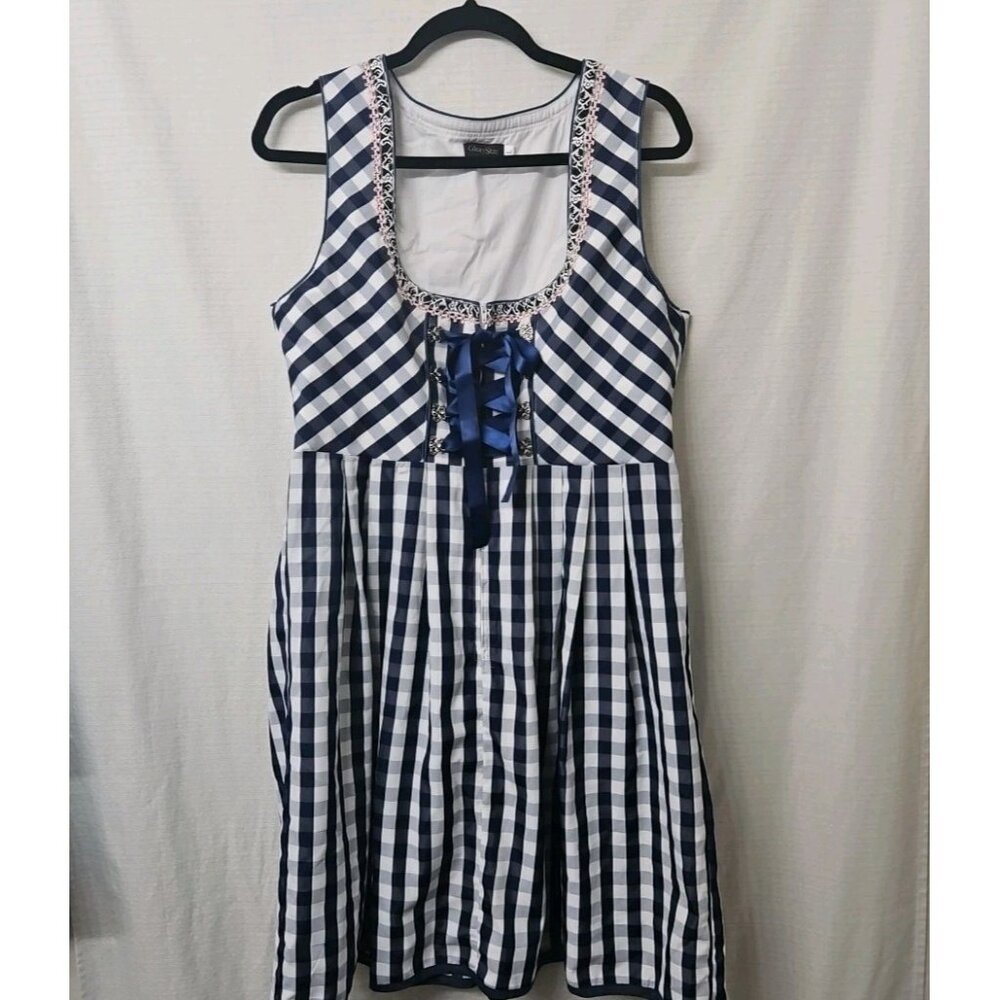 Womens Glory Star Sz Large Milkmaid Dress Gingham Navy White Coquette